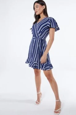 Navy Stripe Wrap Mini Dress -Chic Summer Shop 00100038621 XS