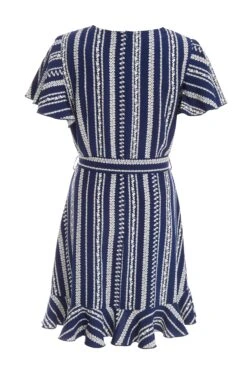 Navy Stripe Wrap Mini Dress -Chic Summer Shop 00100038621 ZB