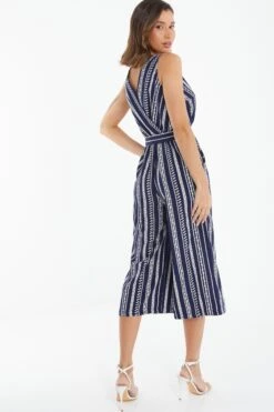 Navy Stripe Print Culotte Jumpsuit -Chic Summer Shop 00100038623 XB