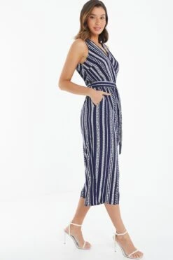 Navy Stripe Print Culotte Jumpsuit -Chic Summer Shop 00100038623 XS