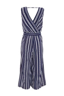 Navy Stripe Print Culotte Jumpsuit -Chic Summer Shop 00100038623 ZB