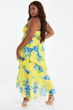 Curve Yellow Floral Midaxi Dress -Chic Summer Shop 00100038632 XB