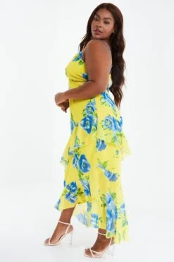 Curve Yellow Floral Midaxi Dress -Chic Summer Shop 00100038632 XS
