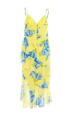 Curve Yellow Floral Midaxi Dress -Chic Summer Shop 00100038632 ZB