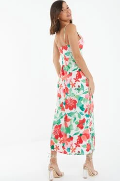 Multicoloured Tropical Satin Midi Dress -Chic Summer Shop 00100038639 XB