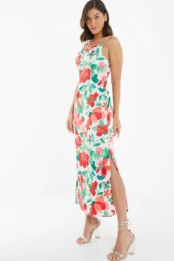 Multicoloured Tropical Satin Midi Dress -Chic Summer Shop 00100038639 XS
