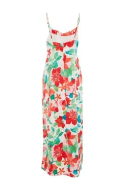 Multicoloured Tropical Satin Midi Dress -Chic Summer Shop 00100038639 ZB