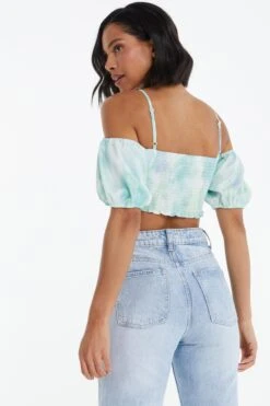 Blue Marble Tie Front Crop Top -Chic Summer Shop 00100038655 XB