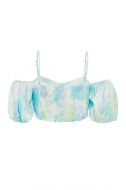 Blue Marble Tie Front Crop Top -Chic Summer Shop 00100038655 ZB