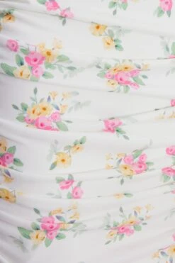 White Ditsy Floral Ruched Mini Dress -Chic Summer Shop 00100038656 ZS