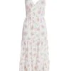 White Ditsy Floral Ruched Midi Dress -Chic Summer Shop 00100038658 ZM