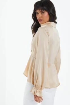 Stone Satin Frill Cuff Blouse -Chic Summer Shop 00100038665 XB