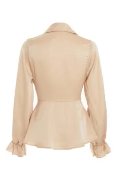 Stone Satin Frill Cuff Blouse -Chic Summer Shop 00100038665 ZB