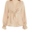 Stone Satin Frill Cuff Blouse -Chic Summer Shop 00100038665 ZM