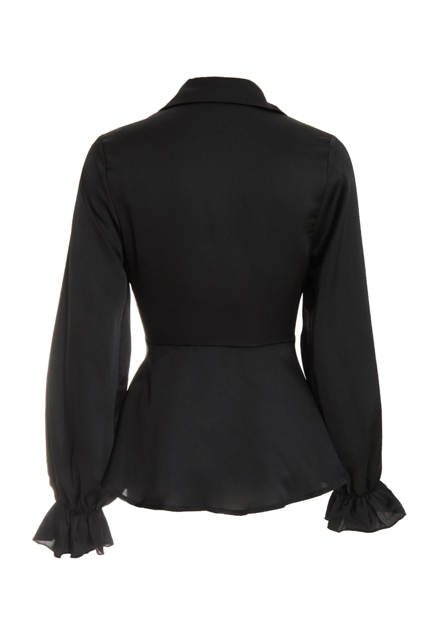 Black Satin Frill Cuff Blouse 7 Black Satin Frill Cuff Blouse - Image 5