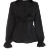 Black Satin Frill Cuff Blouse