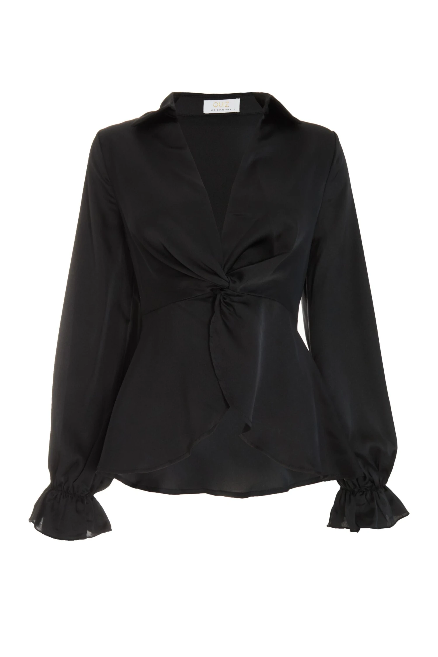 Black Satin Frill Cuff Blouse 3 Black Satin Frill Cuff Blouse