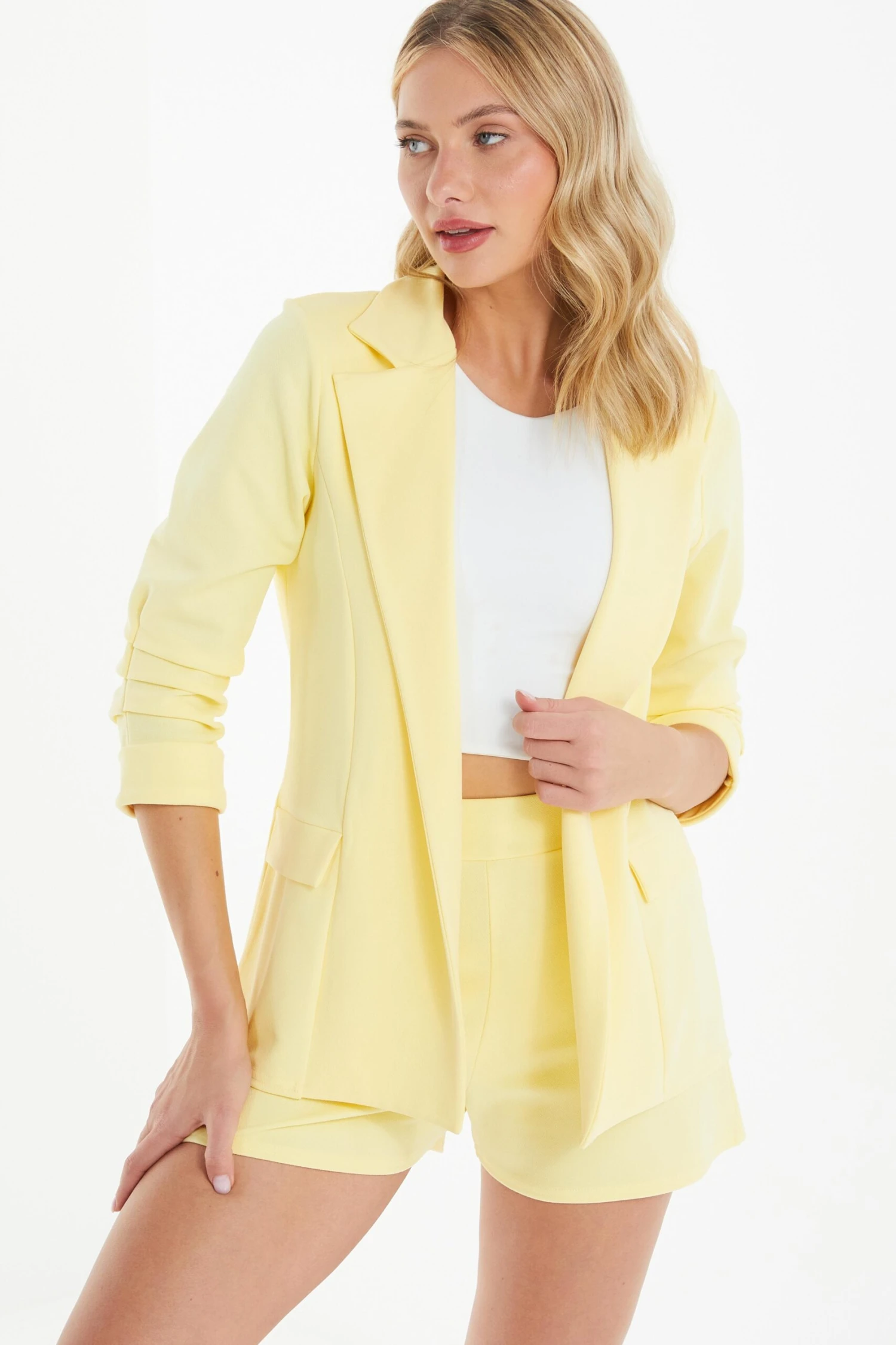 Yellow Ruched Sleeve Blazer 4 Yellow Ruched Sleeve Blazer - Image 2