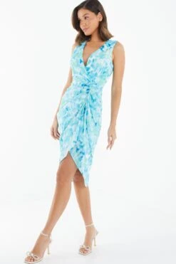 Blue Wrap Ruched Midi Dress -Chic Summer Shop 00100038686 XS