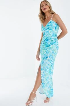 Blue Wrap Ruched Maxi Dress 11 Blue Wrap Ruched Maxi Dress -Chic Summer Shop 00100038687 XS