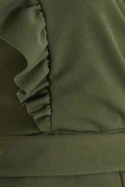 Khaki Wrap Frill Front Culotte Jumpsuit 13 Khaki Wrap Frill Front Culotte Jumpsuit -Chic Summer Shop 00100038753 ZS