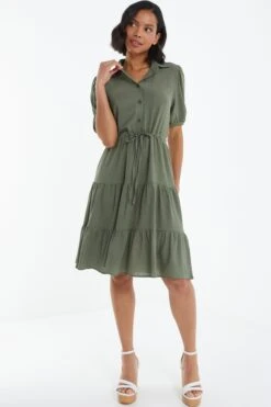 Khaki Wrap Mini Shirt Dress -Chic Summer Shop 00100038763 XM