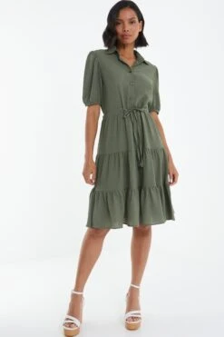 Khaki Wrap Mini Shirt Dress -Chic Summer Shop 00100038763 XS