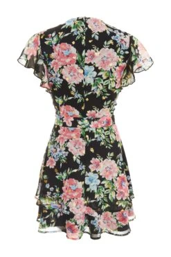 Black Chiffon Floral Print Skater Dress -Chic Summer Shop 00100038767 ZB