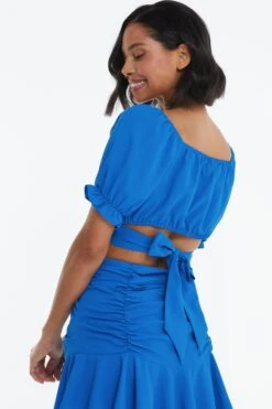 Blue Ruched Crop Top -Chic Summer Shop 00100038789 XB