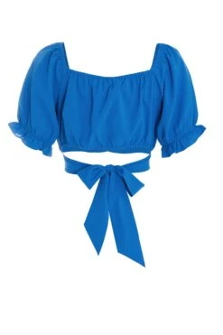 Blue Ruched Crop Top -Chic Summer Shop 00100038789 ZB