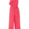 Pink Textured Frill Culotte Jumpsuit -Chic Summer Shop 00100038848 ZM