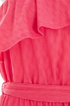Pink Textured Frill Culotte Jumpsuit -Chic Summer Shop 00100038848 ZS