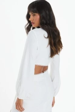 White Textured Tie Front Crop Top -Chic Summer Shop 00100038875 XB