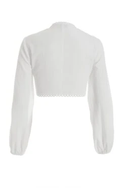 White Textured Tie Front Crop Top -Chic Summer Shop 00100038875 ZB