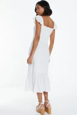 White Textured Frill Midi Dress 10 White Textured Frill Midi Dress -Chic Summer Shop 00100038881 XB