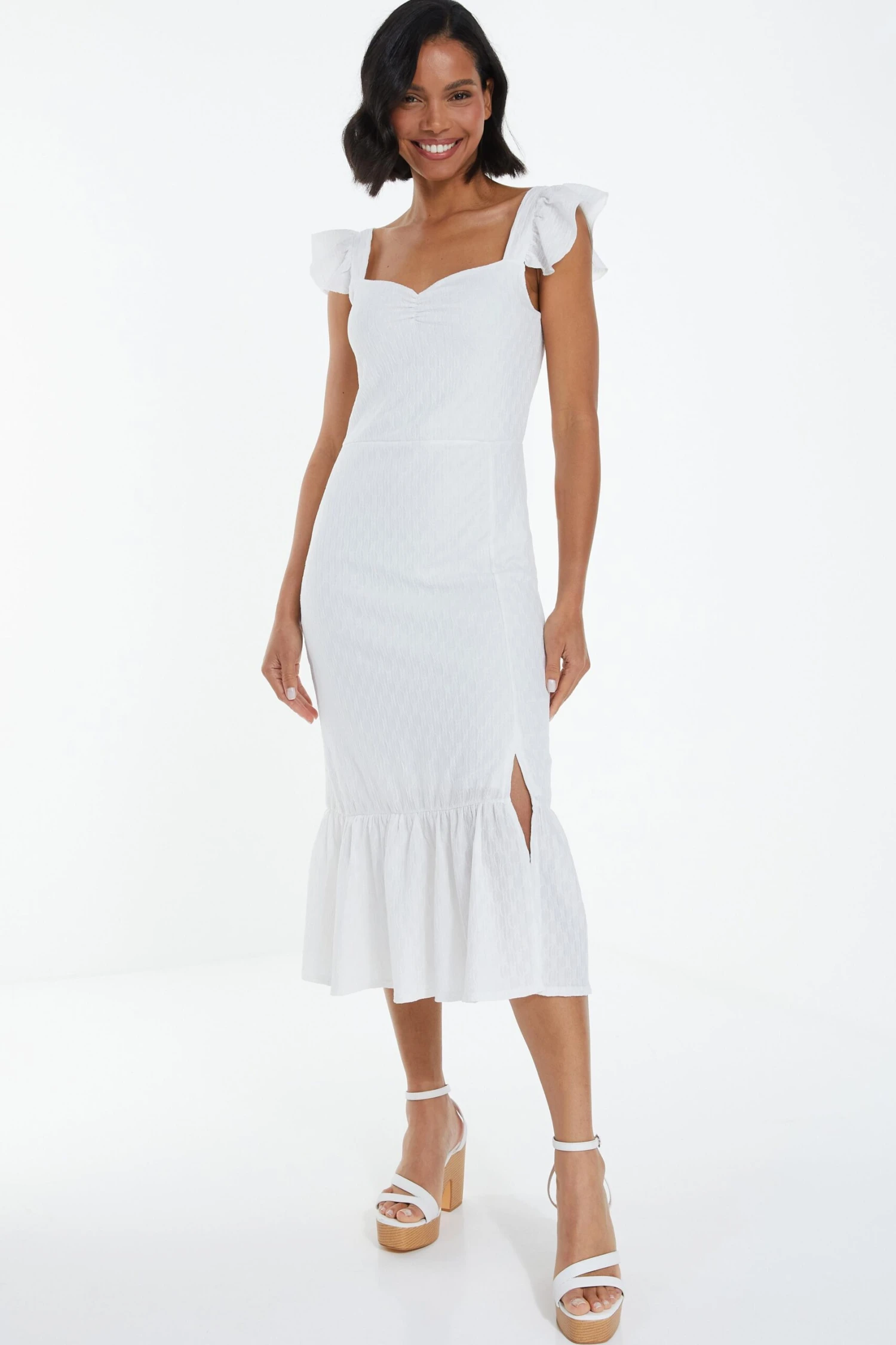 White Textured Frill Midi Dress 4 White Textured Frill Midi Dress - Image 2