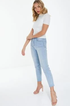 Cream Ruched High Neck Top -Chic Summer Shop 00100038912 XS