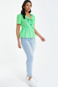 Green Frill Peplum Blouse 11 Green Frill Peplum Blouse -Chic Summer Shop 00100038919 XS