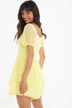 Yellow Chiffon Tie Front Playsuit -Chic Summer Shop 00100038929 XB
