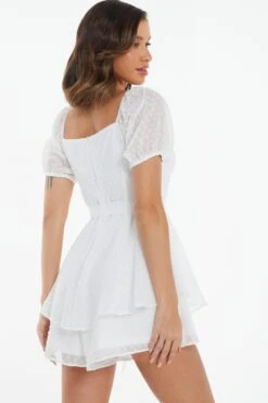 White Chiffon Tie Front Playsuit 10 White Chiffon Tie Front Playsuit -Chic Summer Shop 00100038930 XB