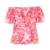 Pink Brush Stroke Print Bardot Top -Chic Summer Shop 00100038959 ZM