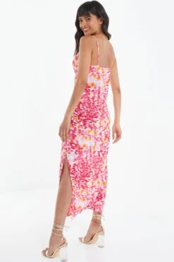 Pink Brush Stroke Ruched Midaxi Dress -Chic Summer Shop 00100038960 XB