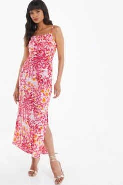 Pink Brush Stroke Ruched Midaxi Dress -Chic Summer Shop 00100038960 XM