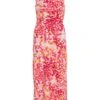 Pink Brush Stroke Ruched Midaxi Dress -Chic Summer Shop 00100038960 ZM