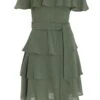Khaki Tiered Bardot Mini Dress 1 Khaki Tiered Bardot Mini Dress -Chic Summer Shop 00100038962 ZM
