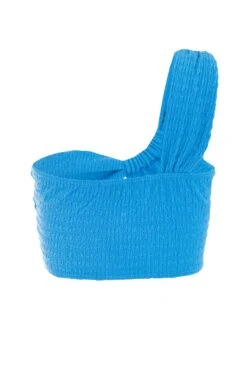 Blue Textured Asymmetric Crop Top -Chic Summer Shop 00100038983 ZB