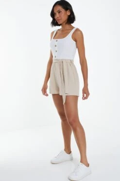 Cream Button Front Playsuit -Chic Summer Shop 00100038994 XS