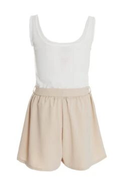 Cream Button Front Playsuit -Chic Summer Shop 00100038994 ZB