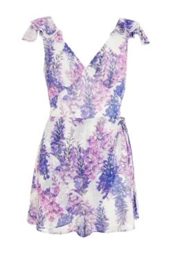 Purple Floral Print Tie Back Playsuit