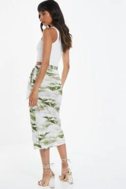 Green Marble Print Wrap Midi Skirt -Chic Summer Shop 00100039045 XB